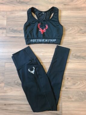 #GETBUCKEDUP Bucked Up Black Athletic Leggings & Racerback Sports Bra Set Size S